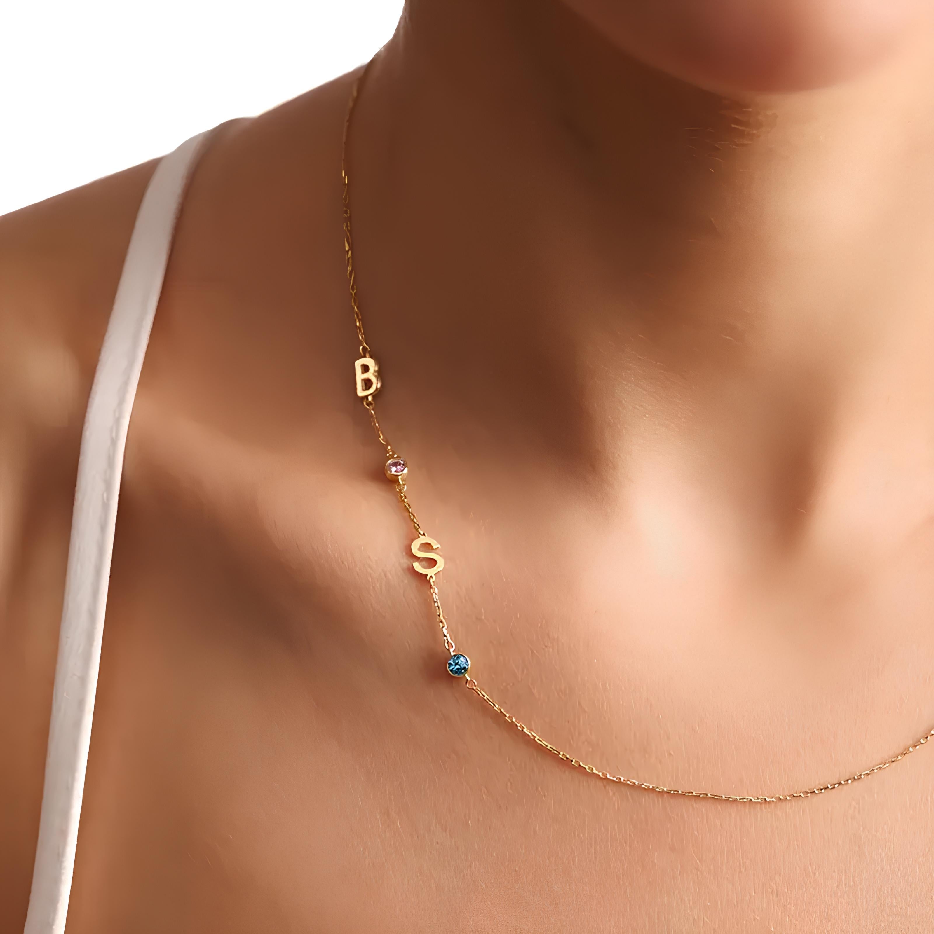 Birthstone Detailed Letter Necklace - 925 SILVER