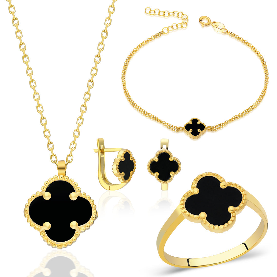 Black Stone Clover Set - 925 SILVER
