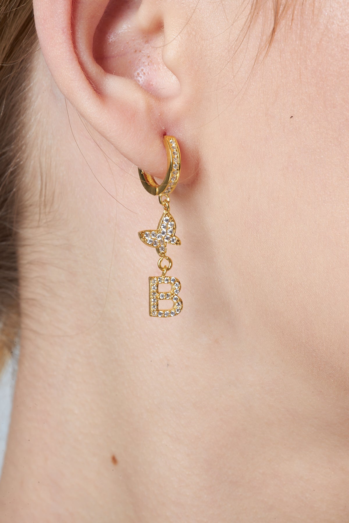 Stone Butterfly Letter Earrings - 925 SILVER