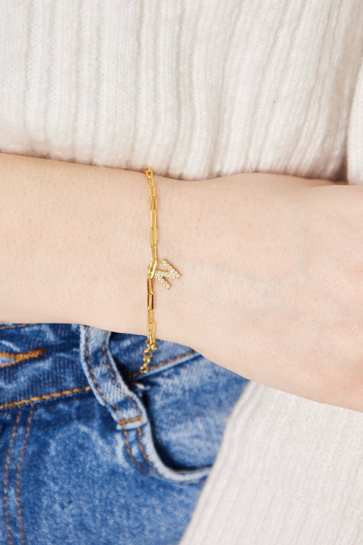 Letter Paperclip Chain Bracelet - 925 SILVER