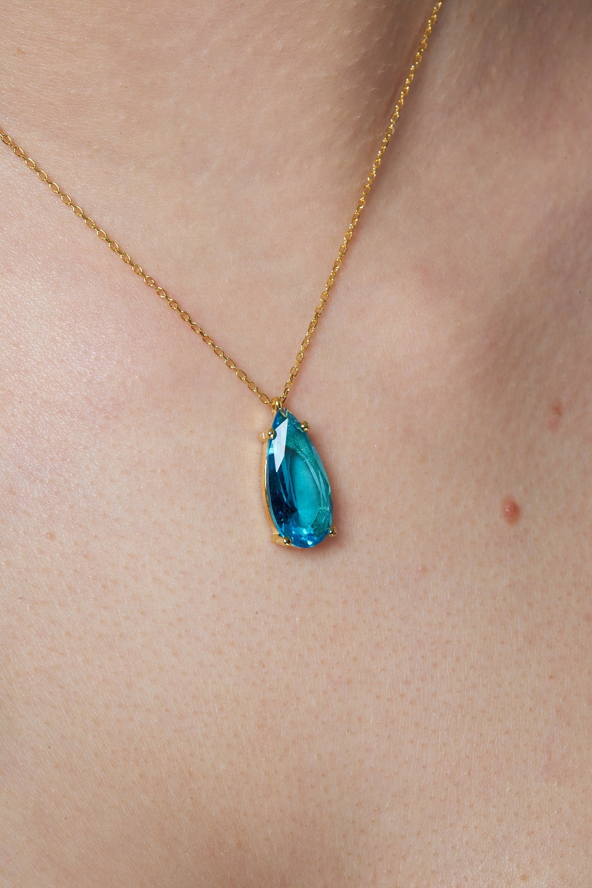 Aquamarin Stone Drop Necklace - 925 SILVER