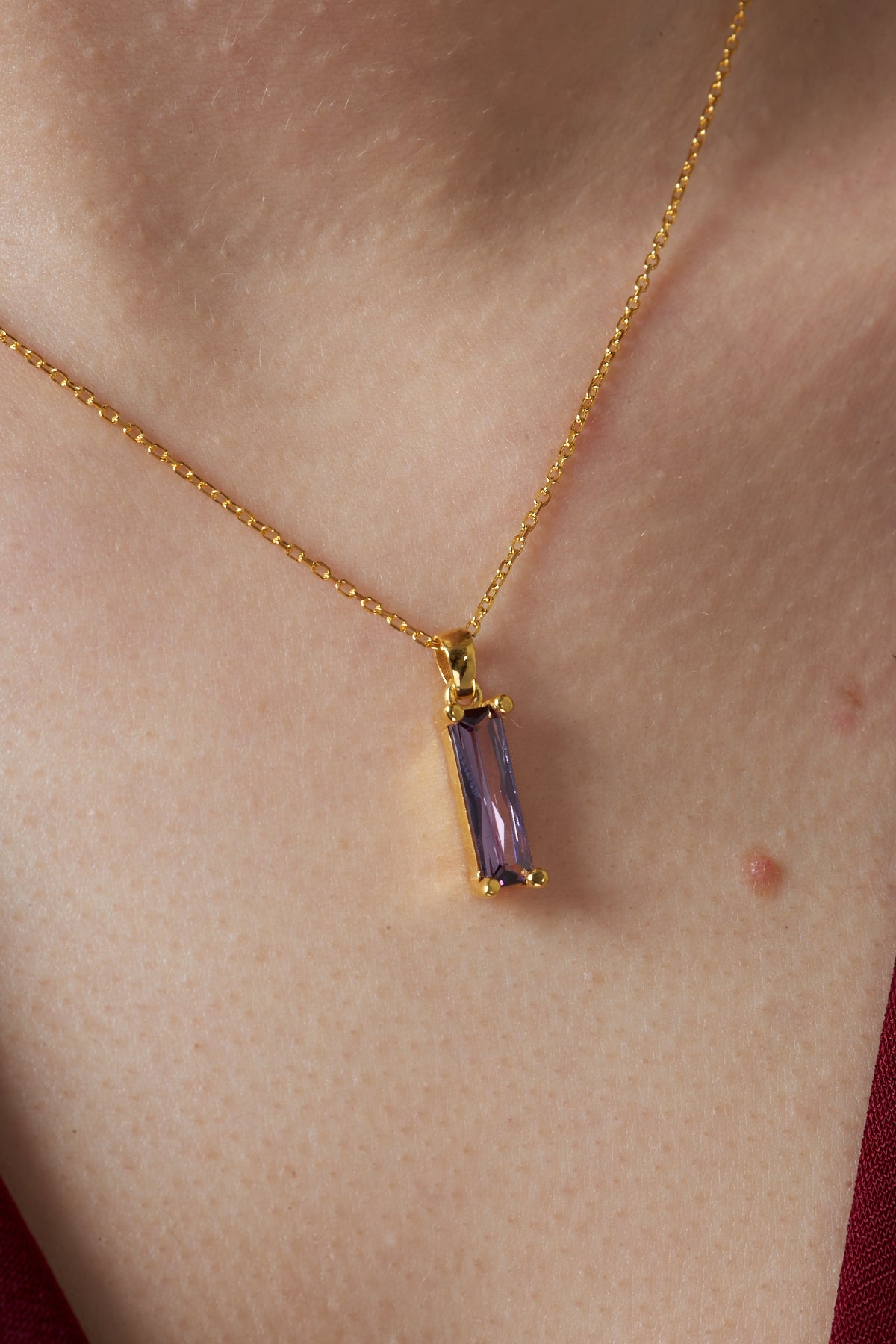 Baguette Necklace with Lilac Stone - 925 Silver