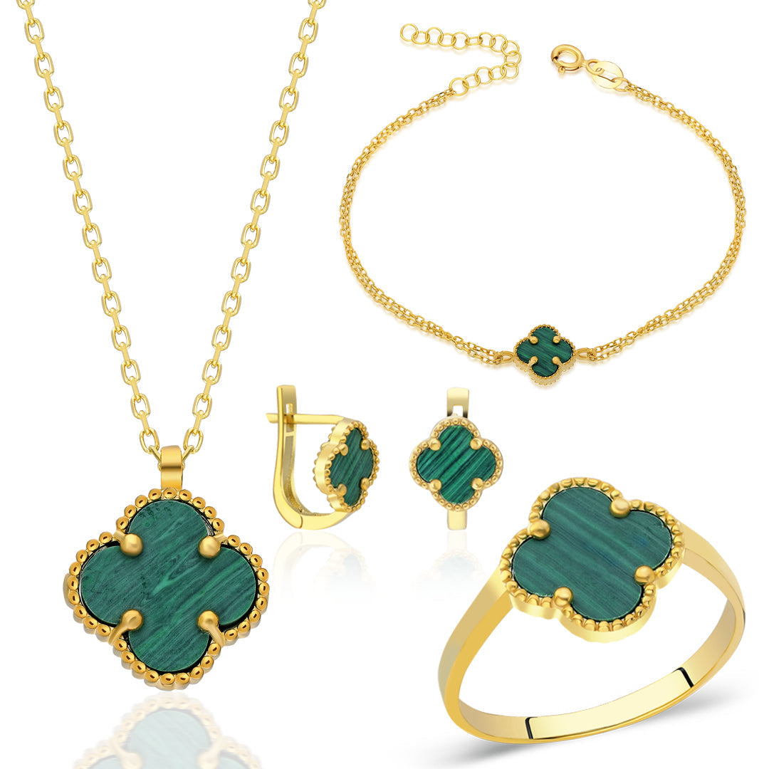 Green Stone Clover Leaf Set - 925 SILVER