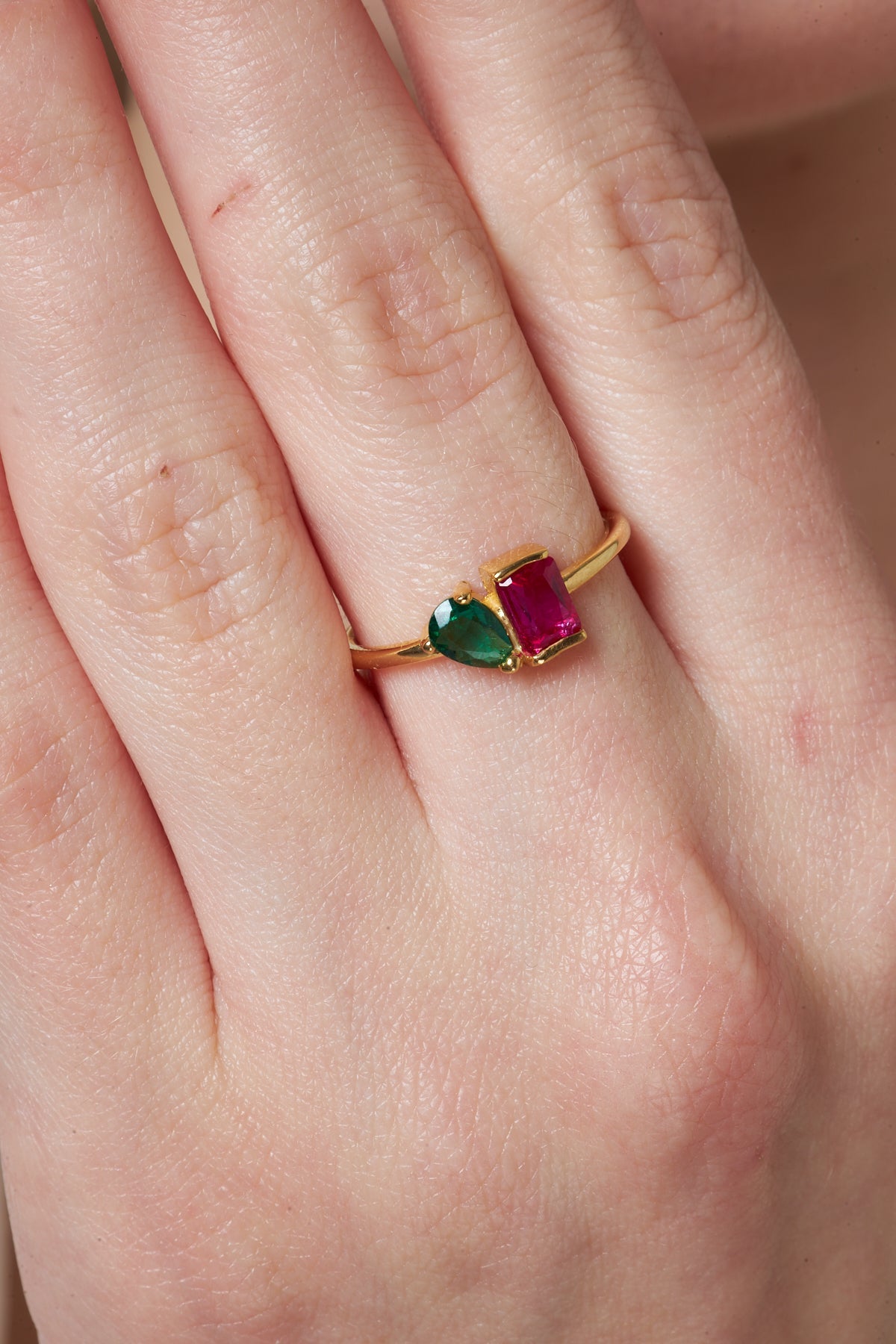 Baguette and Drop Ring with Colored Stones - 925 Silver