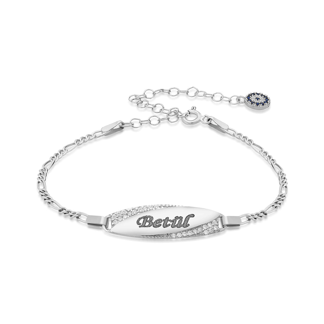 Oval Stone Named Baby Tag - 925 Silver