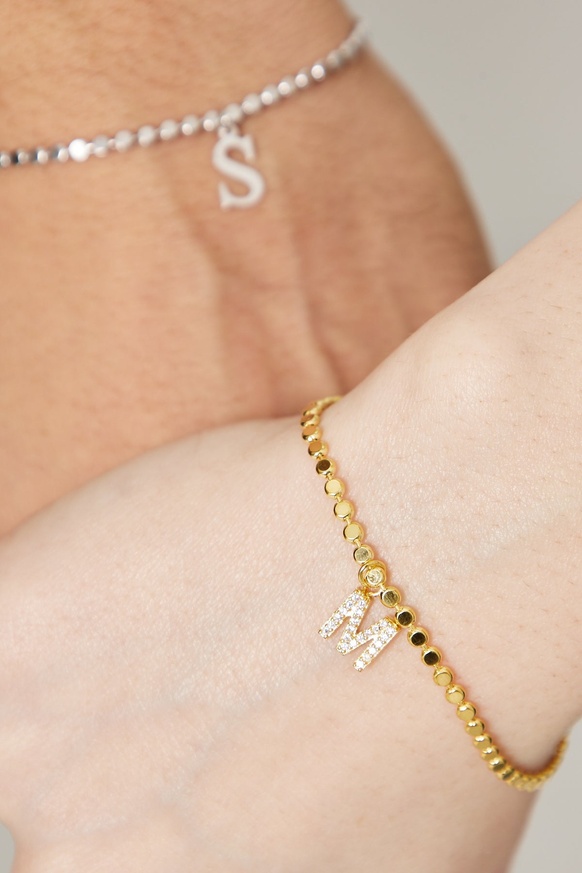 Lettered Ball Chain Double Bracelet - 925 SILVER