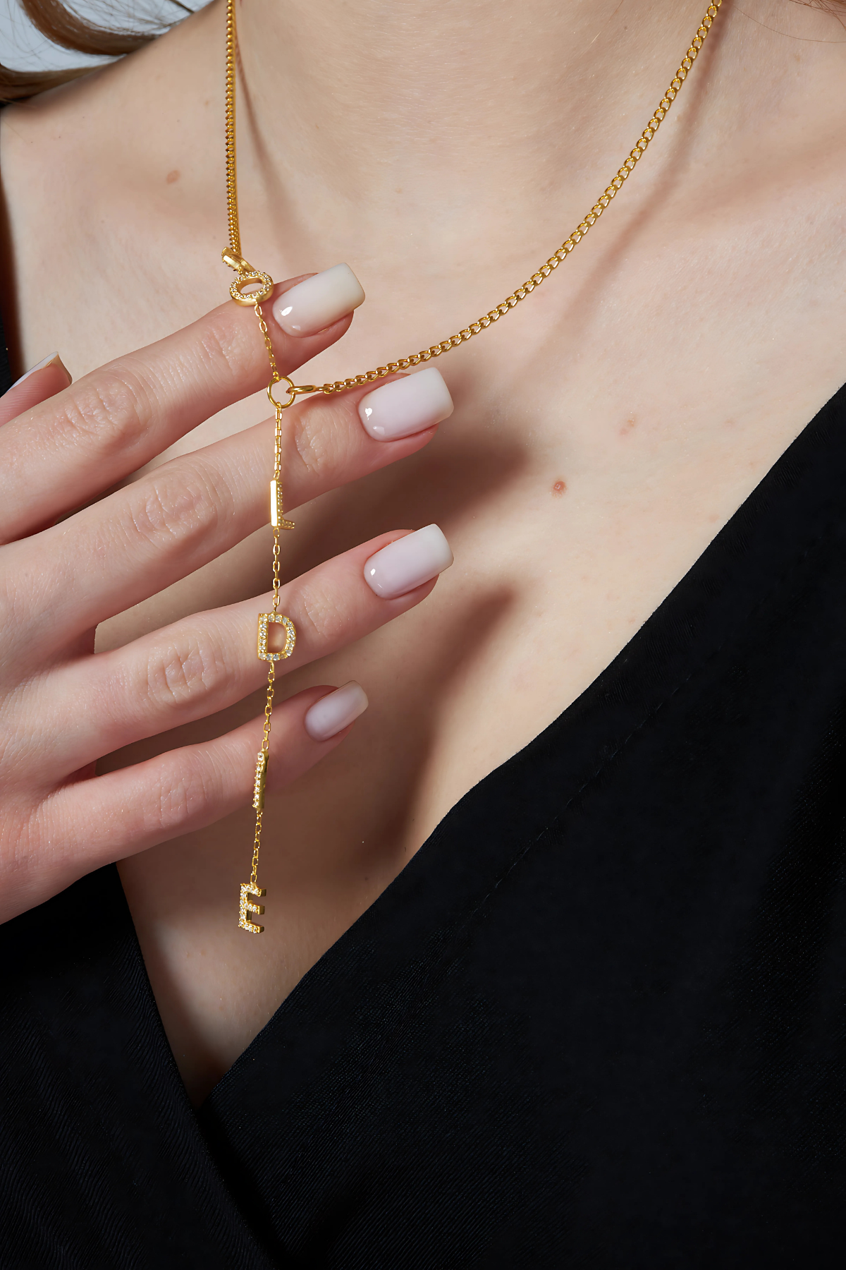 Stone Letter Y Necklace - 925 SILVER