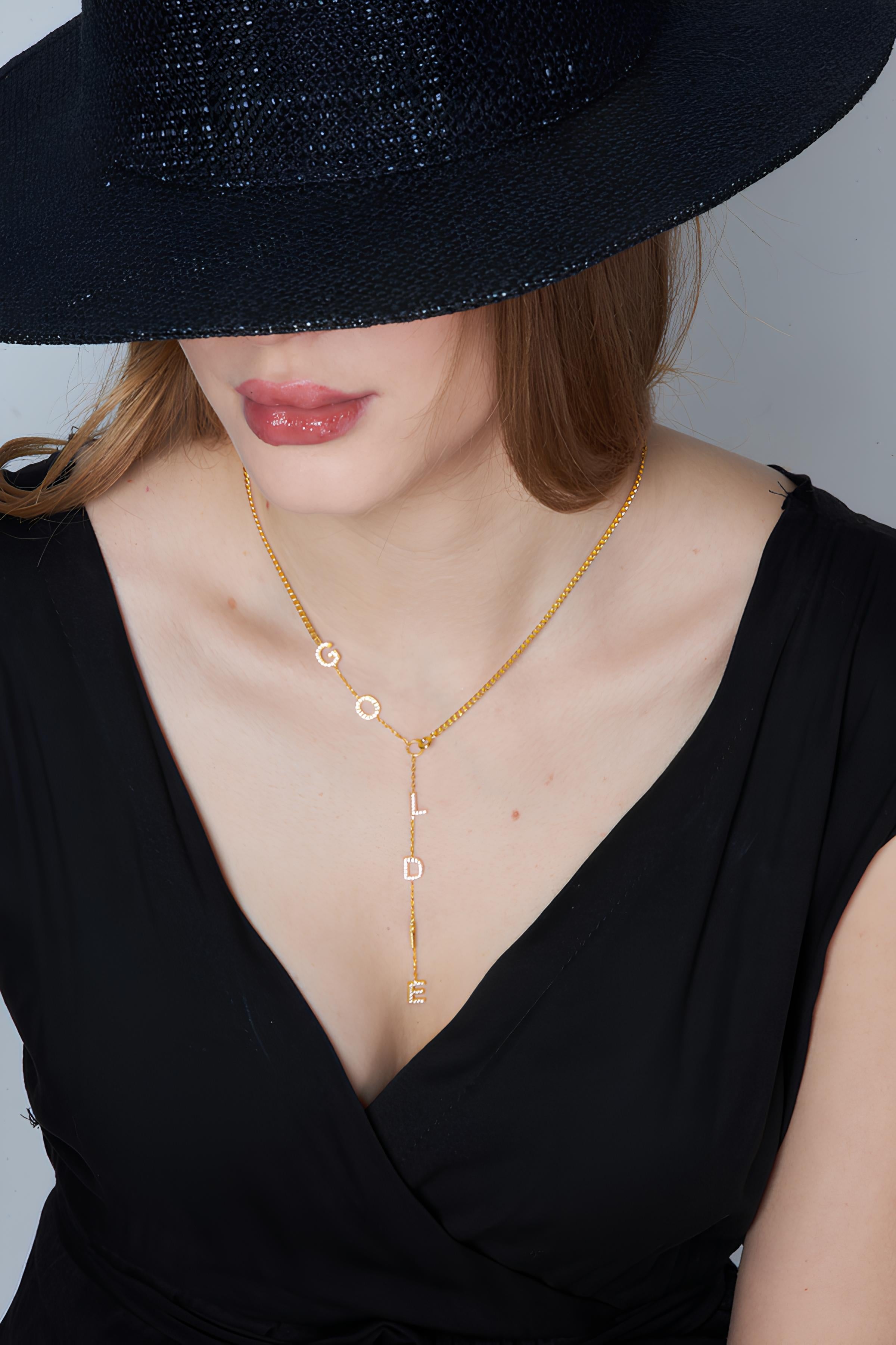 Stone Letter Y Necklace - 925 SILVER