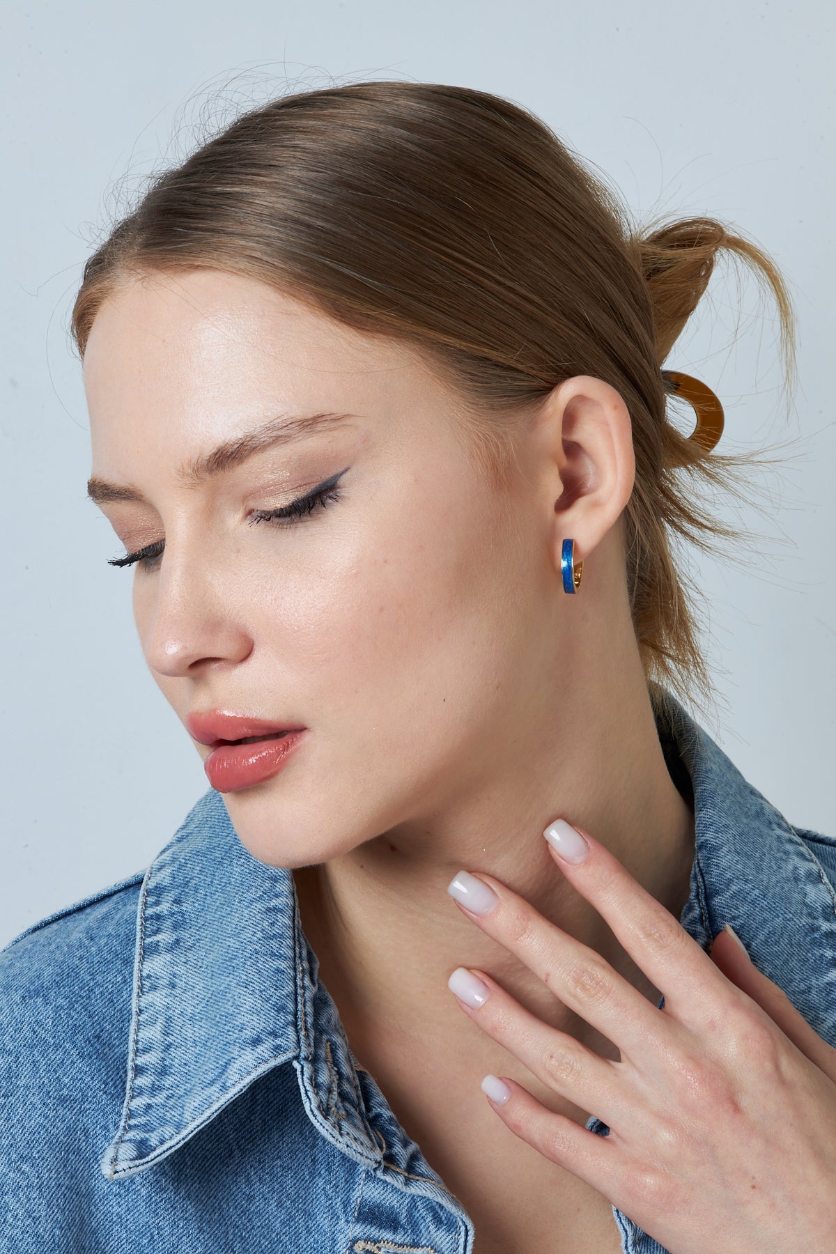 Circled Navy Blue Hoop Earrings - 925 SILVER