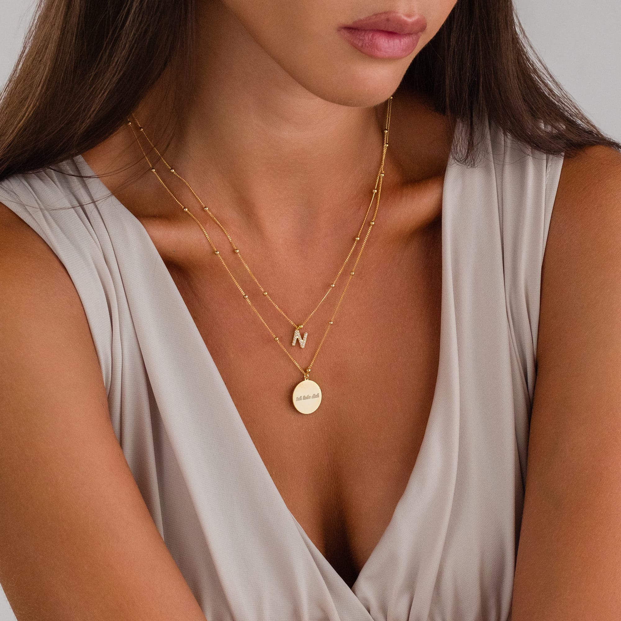 Name Chain Plate Letter Necklace - 925 SILVER