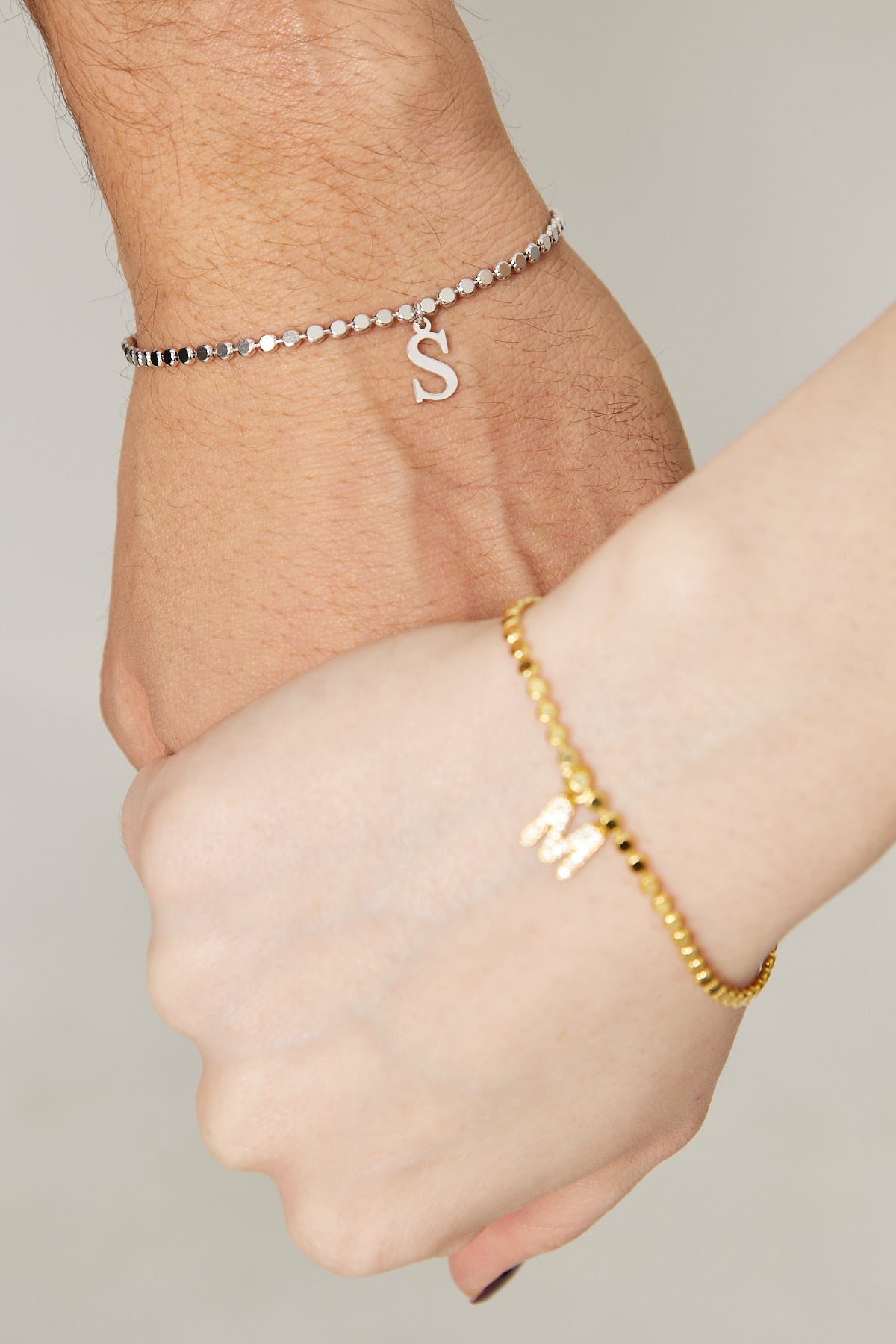 Lettered Ball Chain Double Bracelet - 925 SILVER