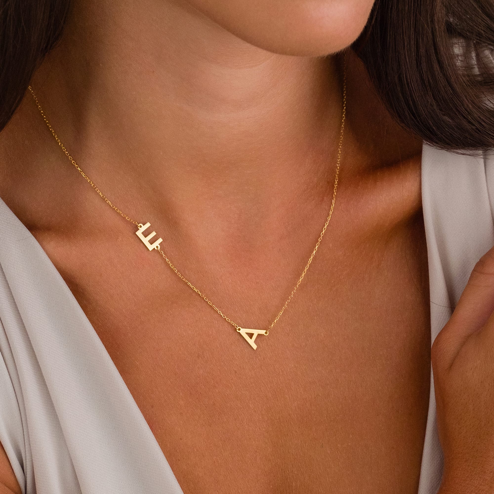 Two Letter Side Necklace - 925 SILVER
