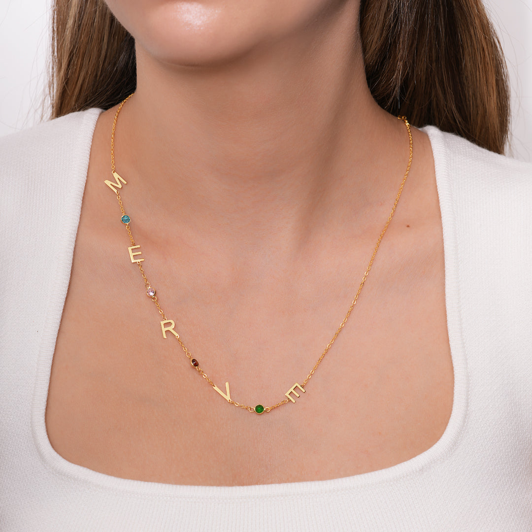 INITIALEN KETTE MIT GEBURTSSTEIN | 925 SILBER