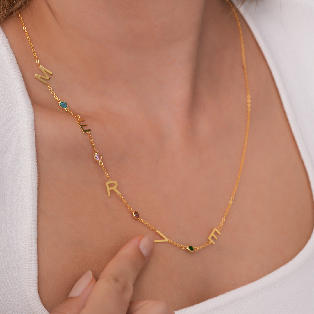 INITIALEN KETTE MIT GEBURTSSTEIN | 925 SILBER