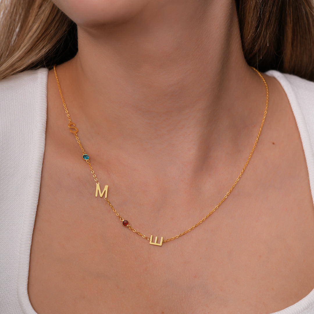 GEBURTSSTEIN KETTE MIT 3 BUCHSTABEN | 925 SILBER