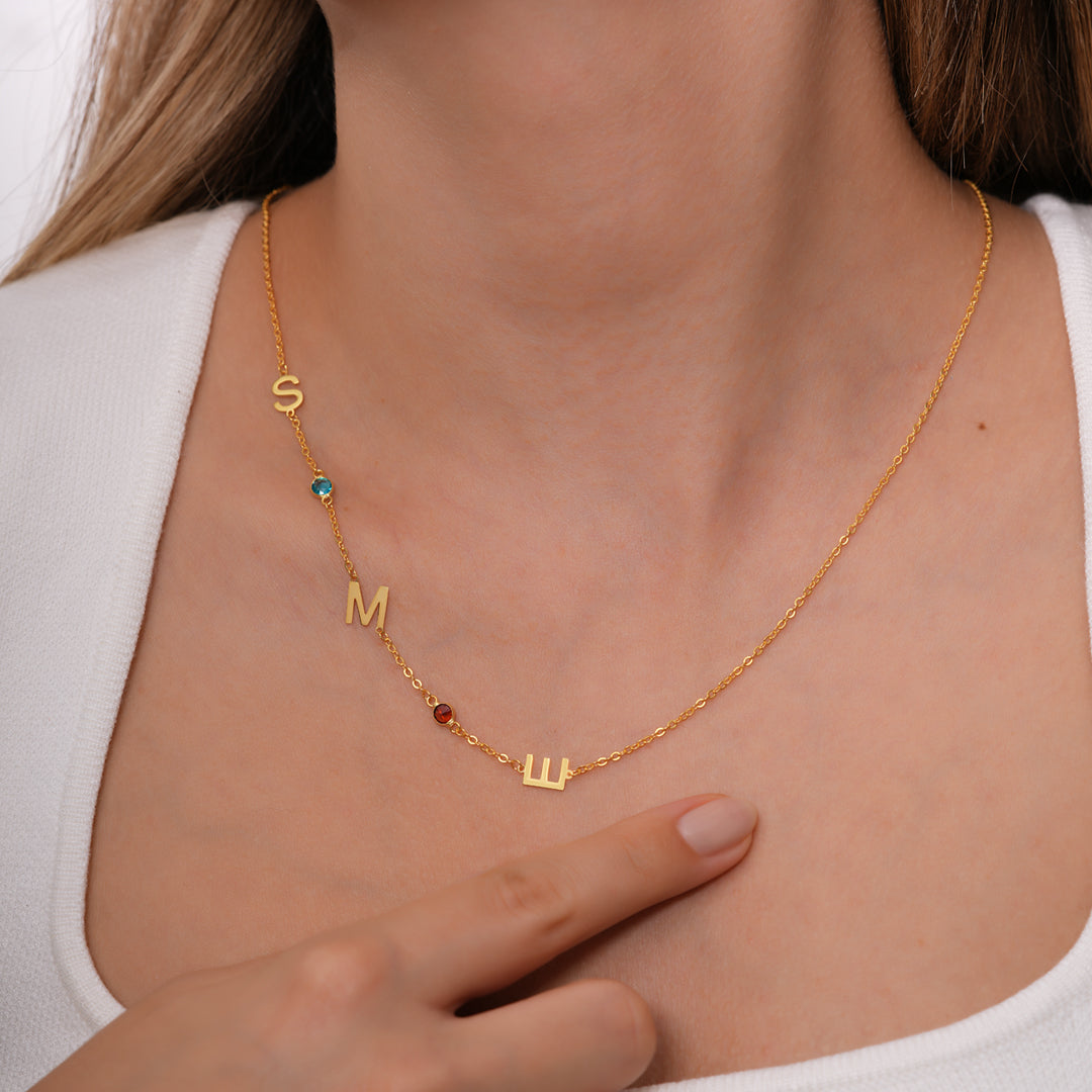 GEBURTSSTEIN KETTE MIT 3 BUCHSTABEN | 925 SILBER