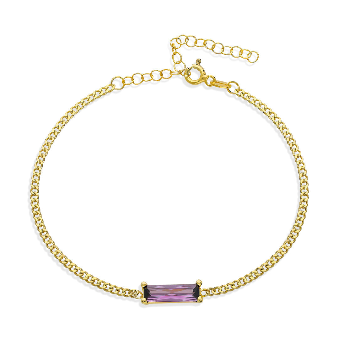 Baguette Bracelet with Lilac Colored Stones - 925 SILVER