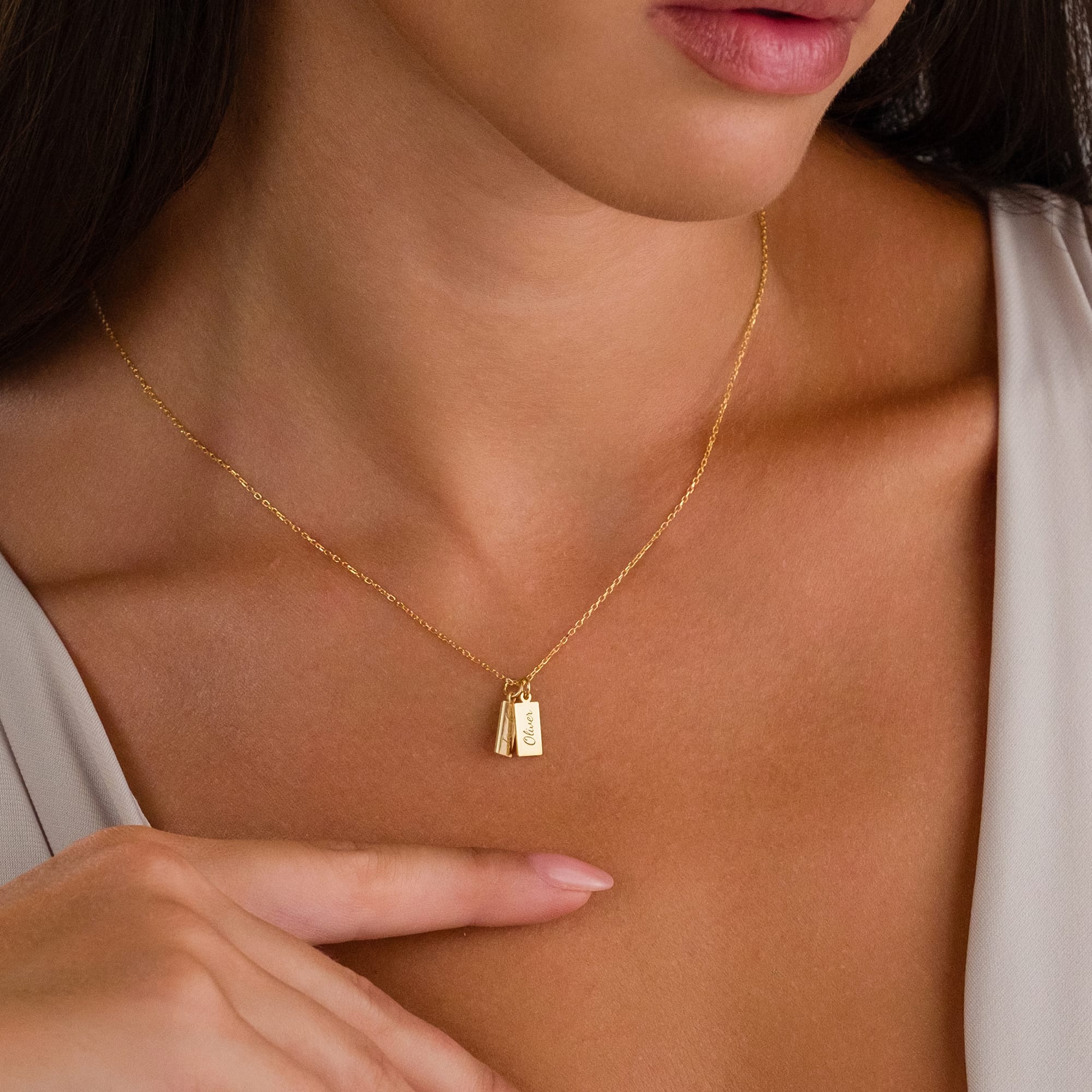 Named Rectangular Plate Necklace - 925 Silver