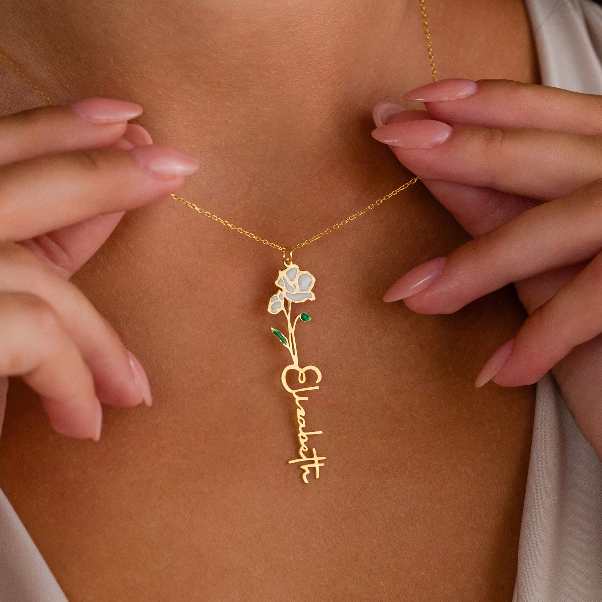 Birth Flower Name Necklace - 925 SILVER