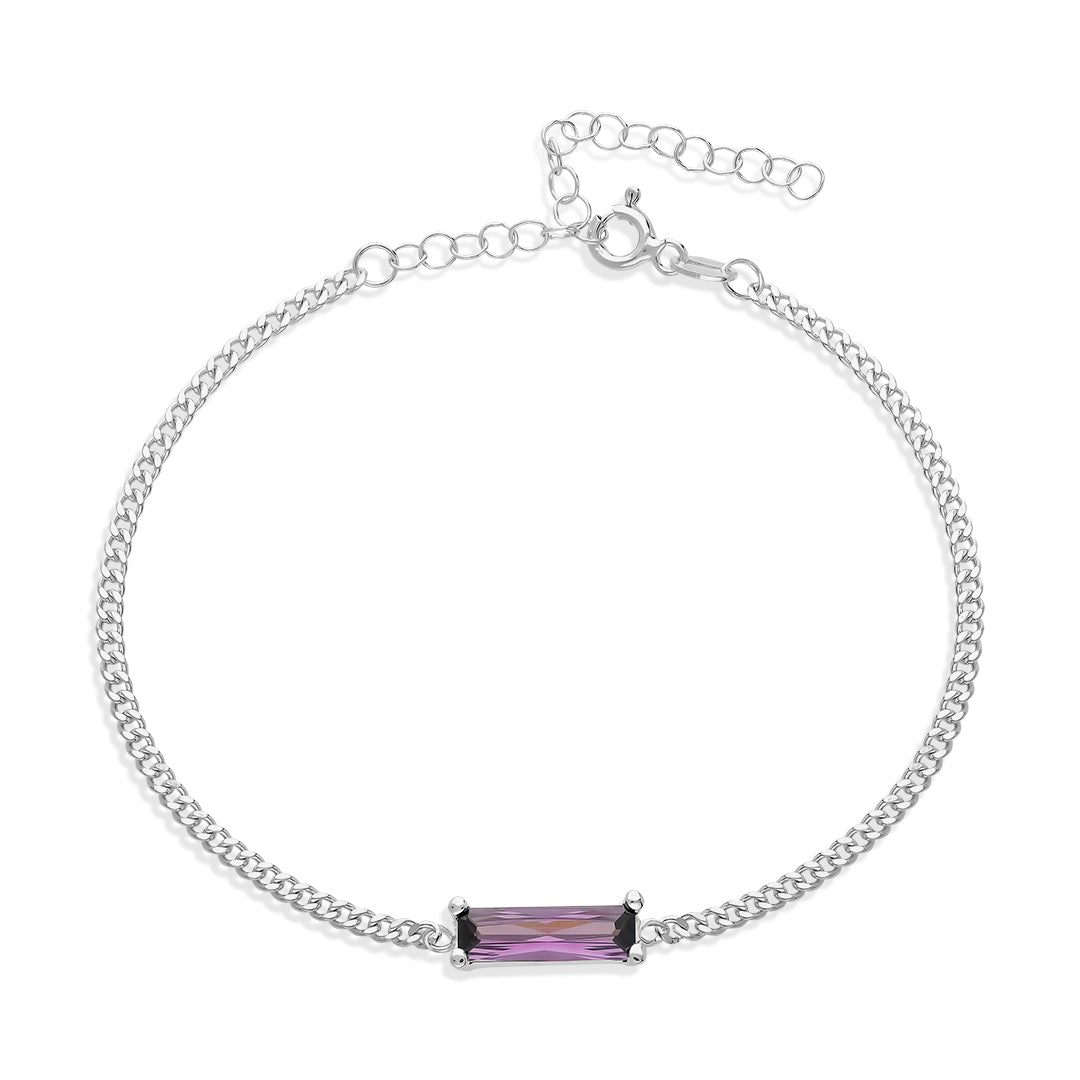 Baguette Bracelet with Lilac Colored Stones - 925 SILVER
