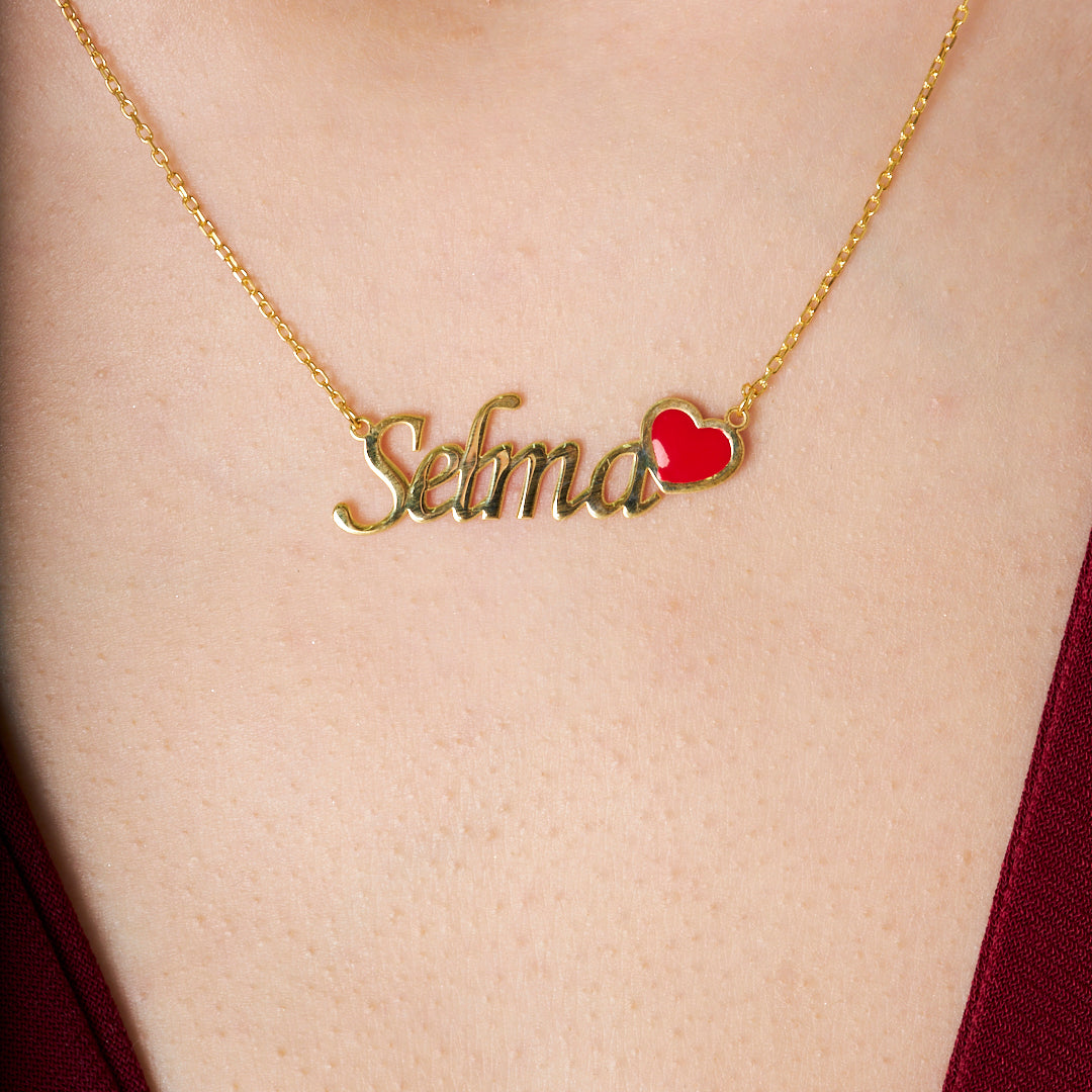 NAMENSKETTE MIT ROTE HERZ | 925 SILBER