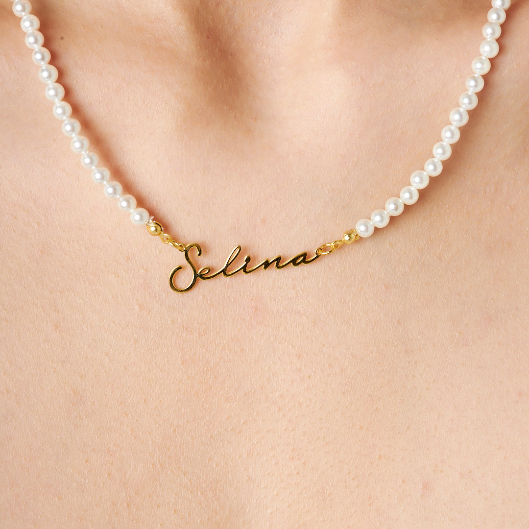 Pearl Beaded Name Necklace - 925 Silver
