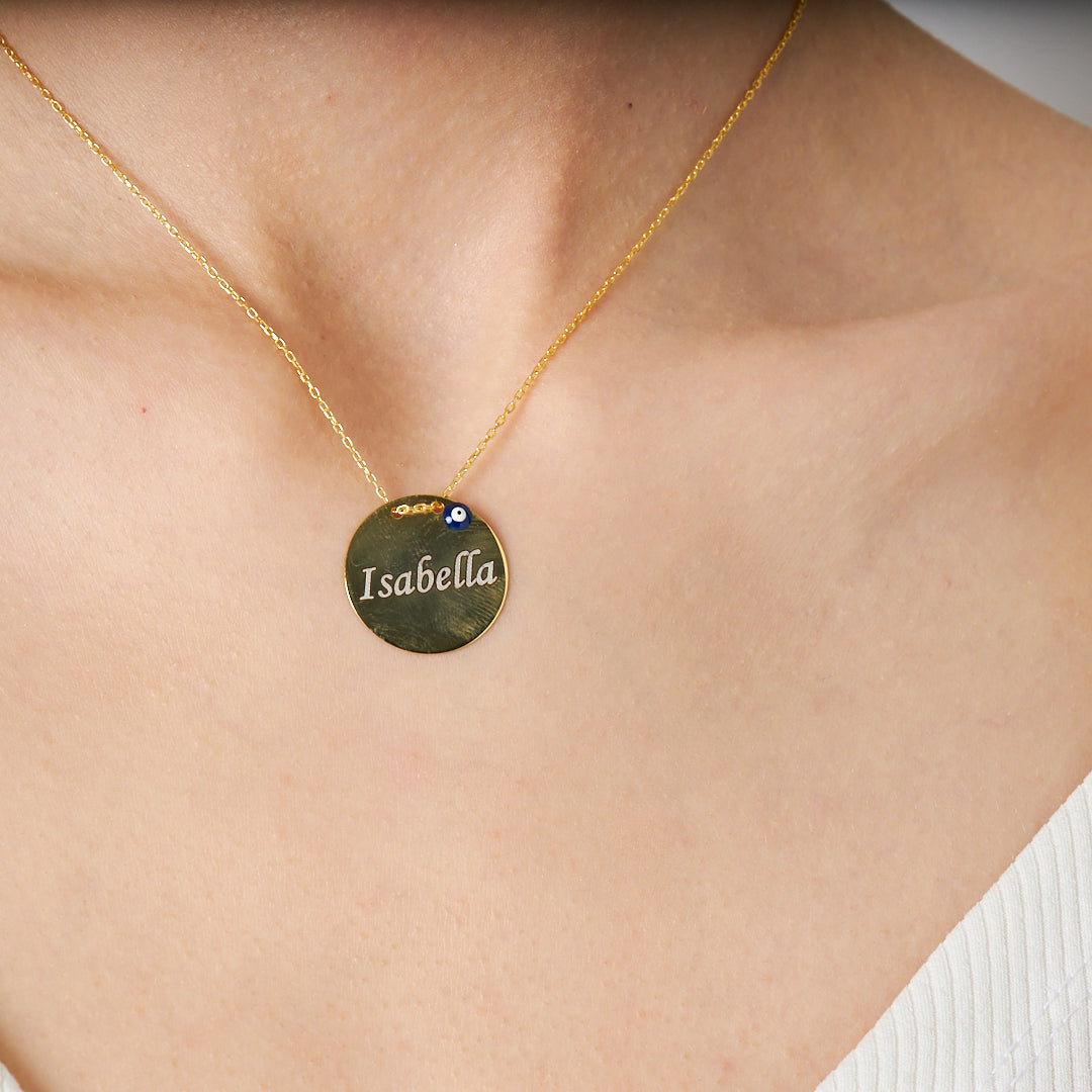 PLATTEN GRAVUR KETTE MIT NAZAR | 925 SILBER