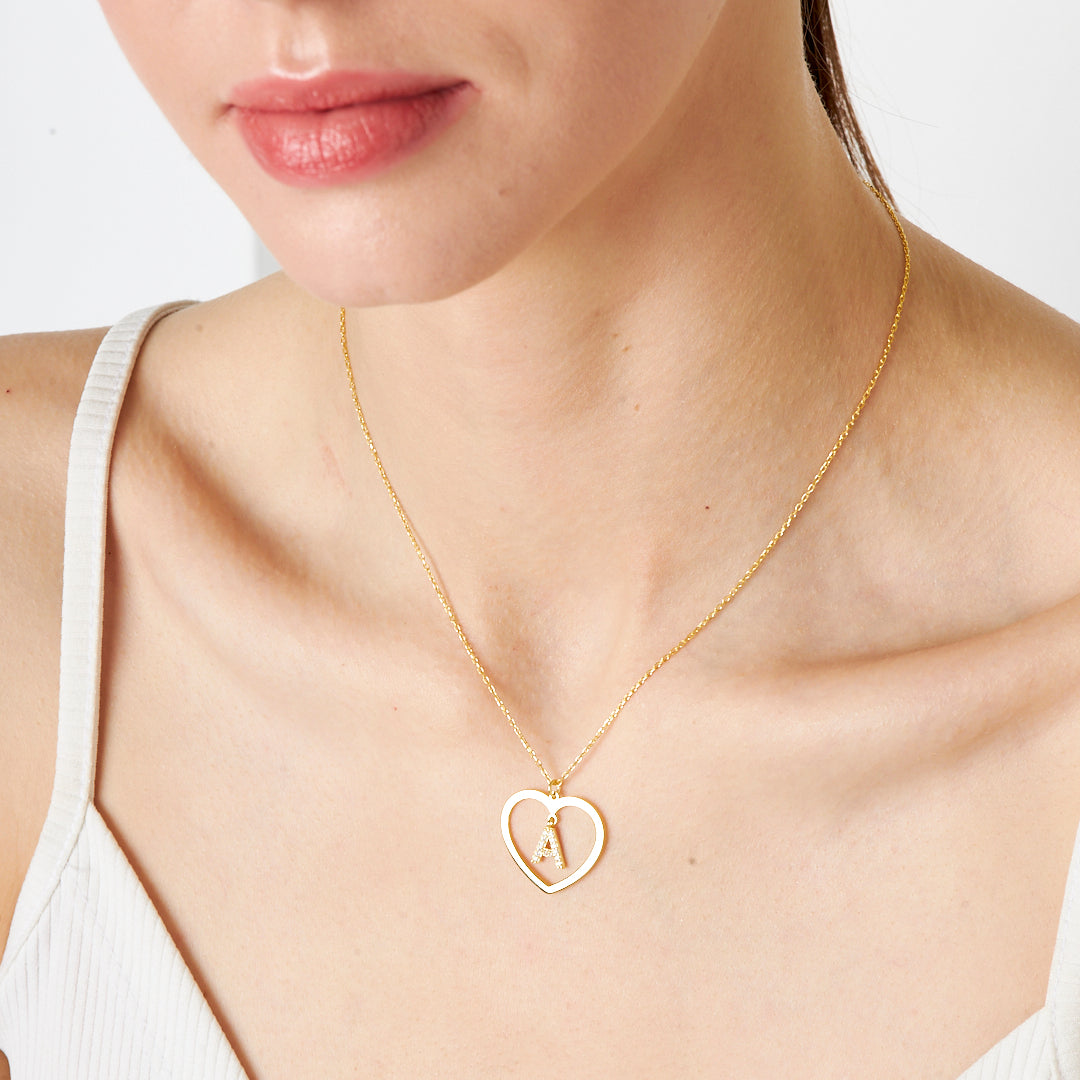 Thin Heart Letter Necklace - 925 SILVER
