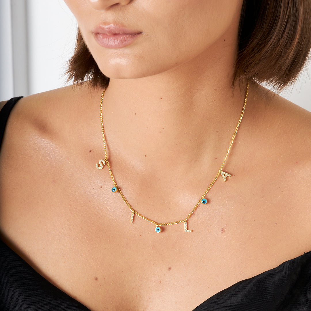 Evil Eye Beaded Letter Necklace - 925 Silver