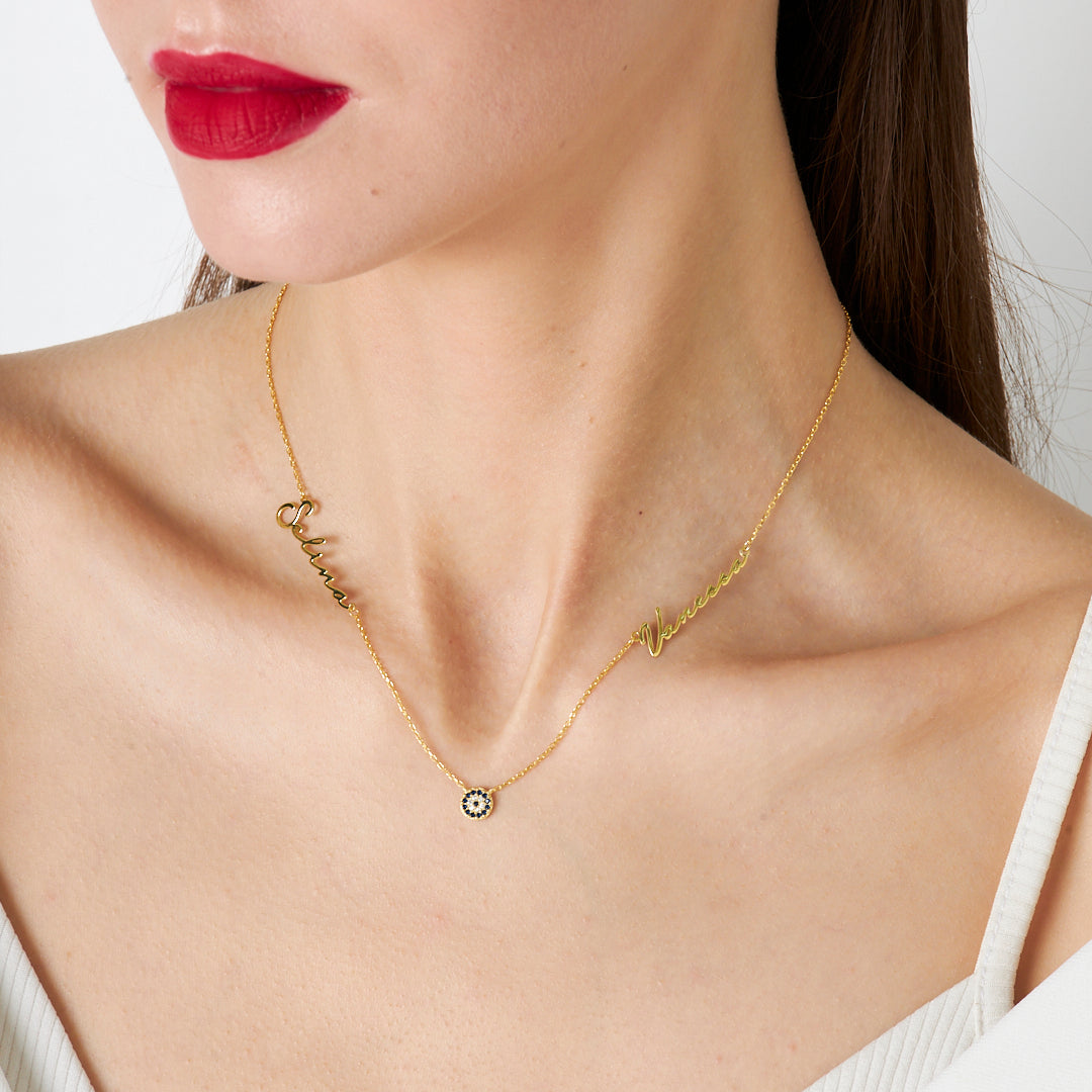 Evil Eye Necklace with Two Names - 925 Silver