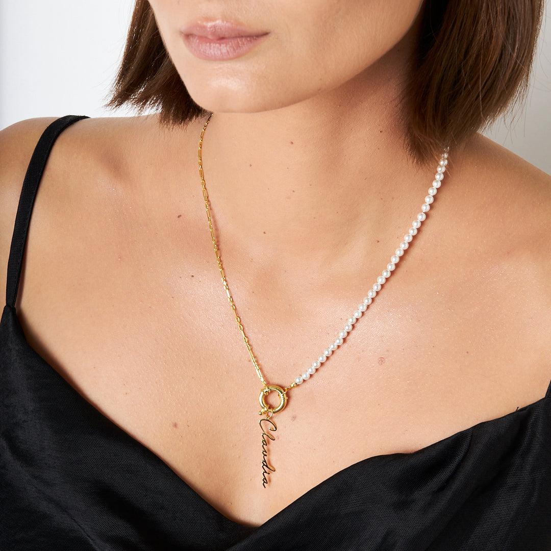 Handwritten Necklace with Chain and Beads - 925 Silver