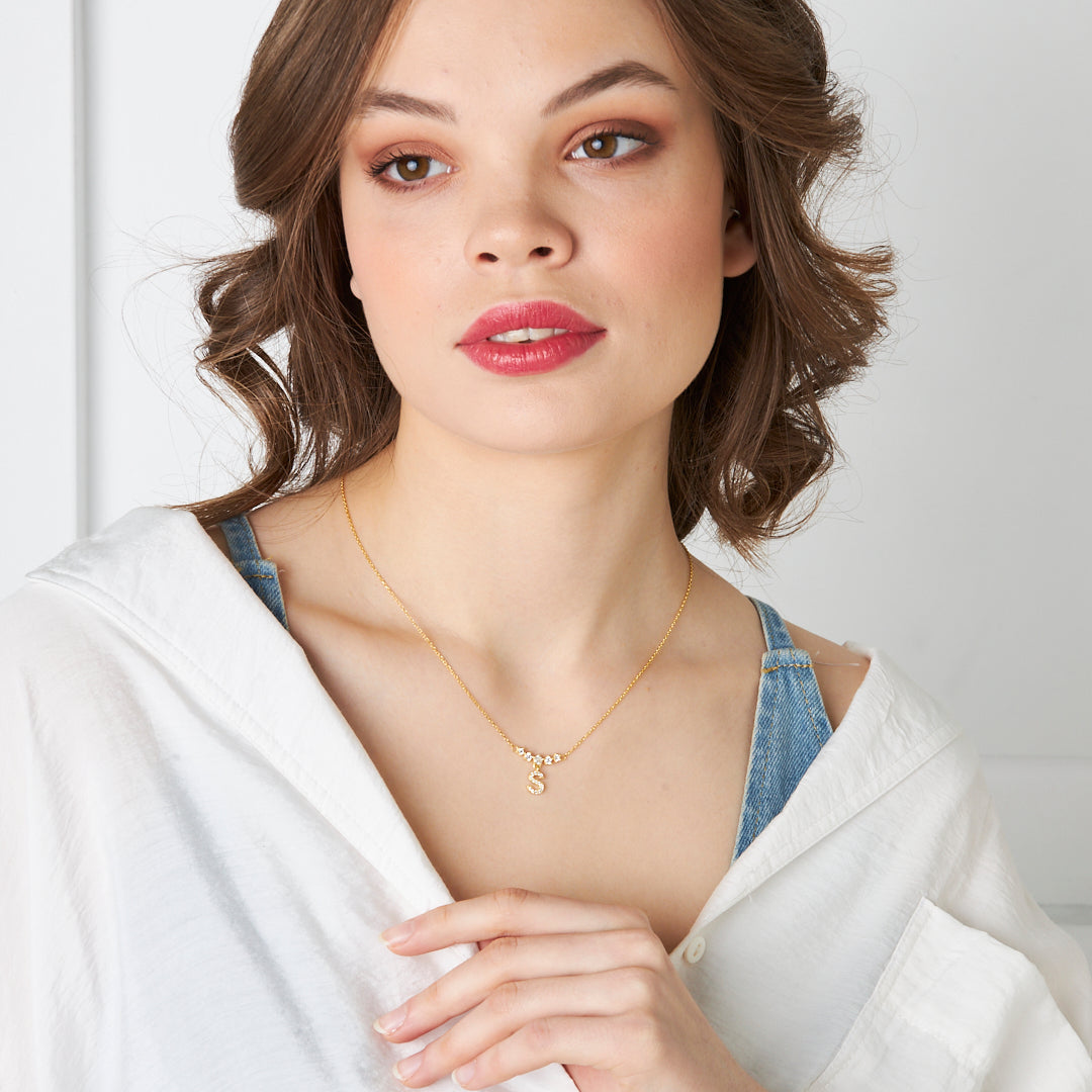 Full Stone Letter Necklace - 925 SILVER