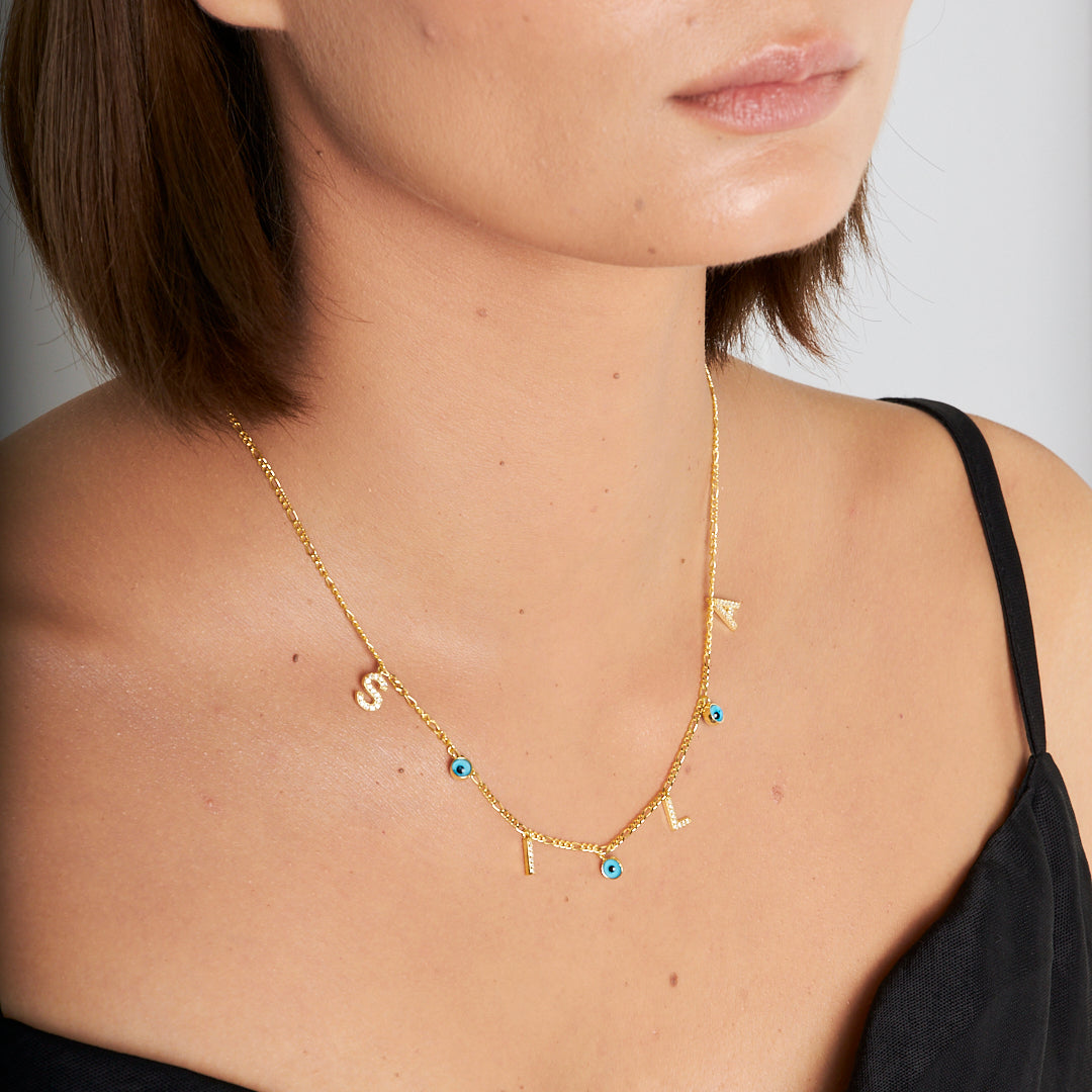 Evil Eye Beaded Letter Necklace - 925 Silver