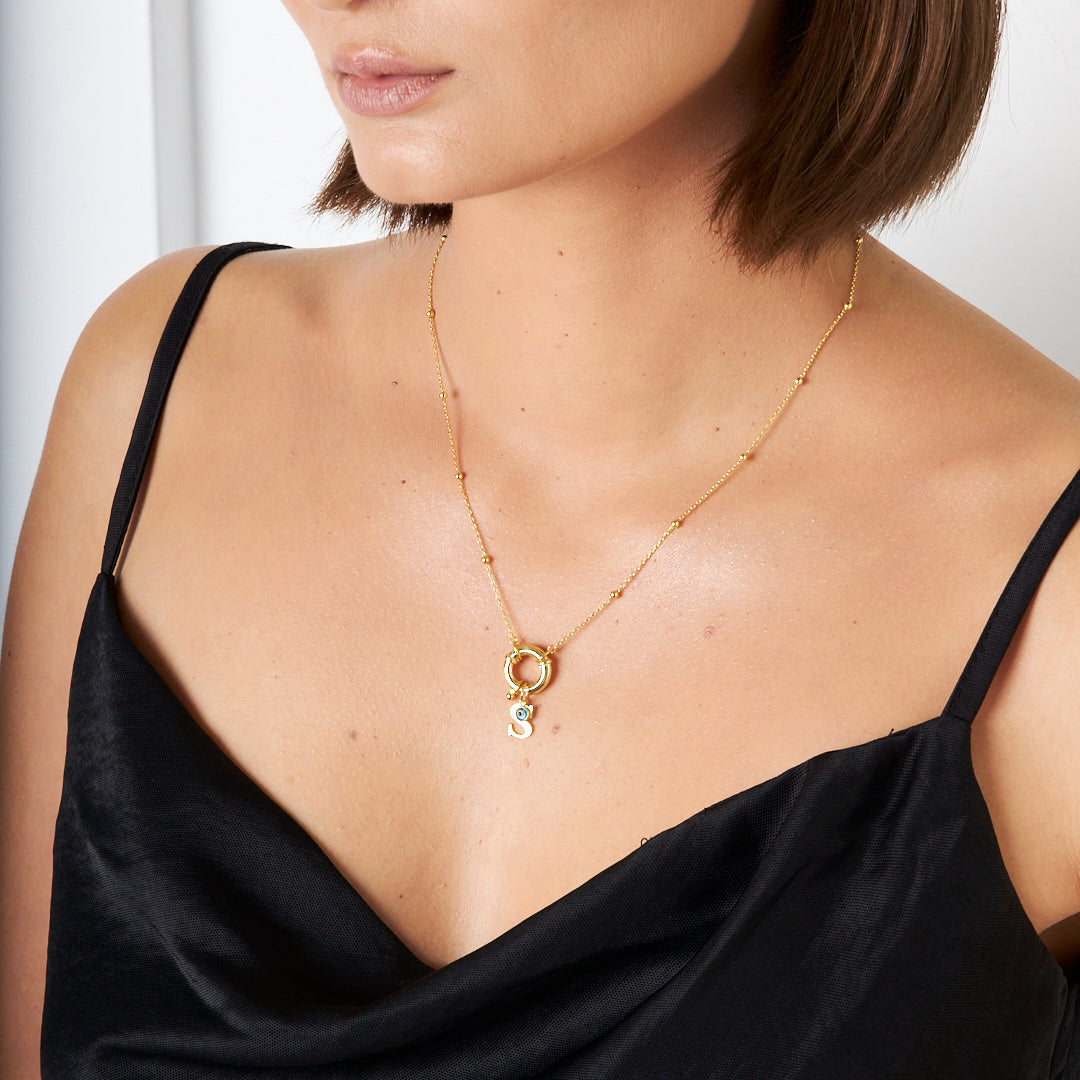 Ball Chain Ring Name Necklace - 925 SILVER