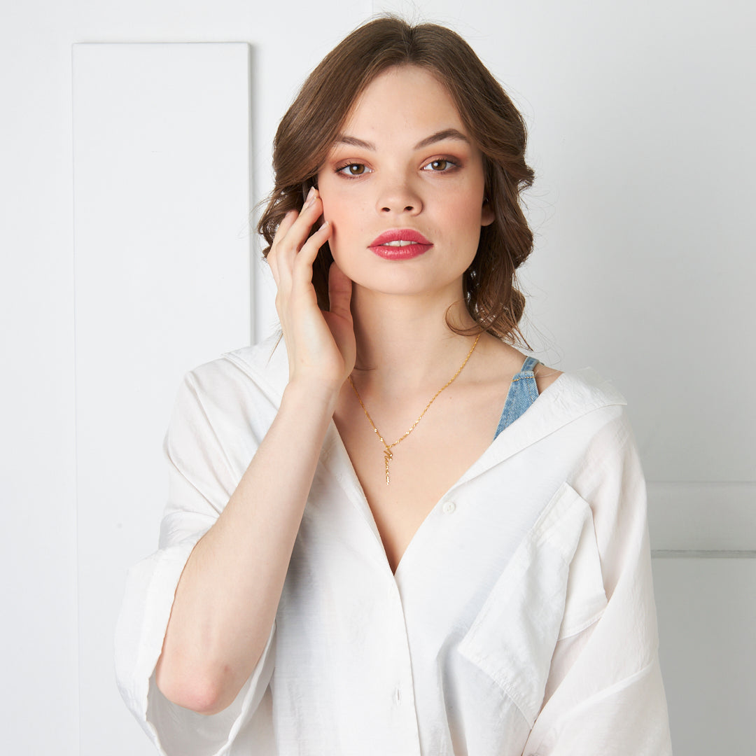 Horizontal Name Necklace with Twisted Chain - 925 Silver