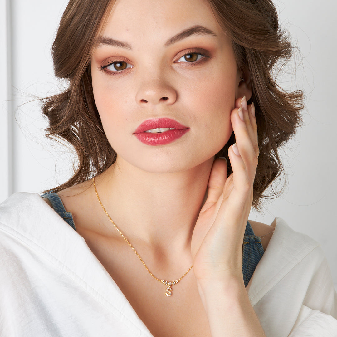 Full Stone Letter Necklace - 925 SILVER
