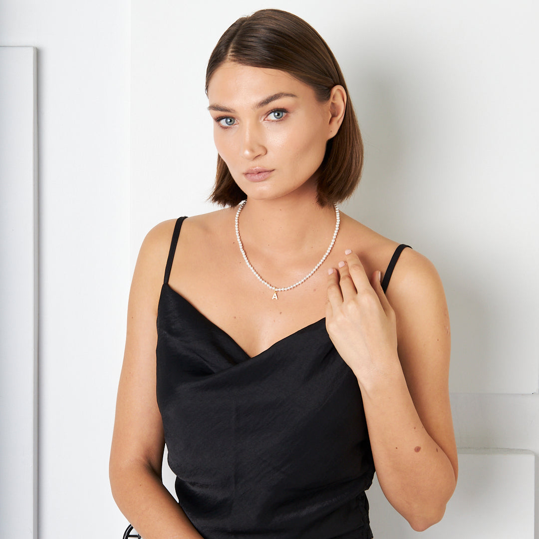 Pearl and Stone Letter Necklace - 925 SILVER