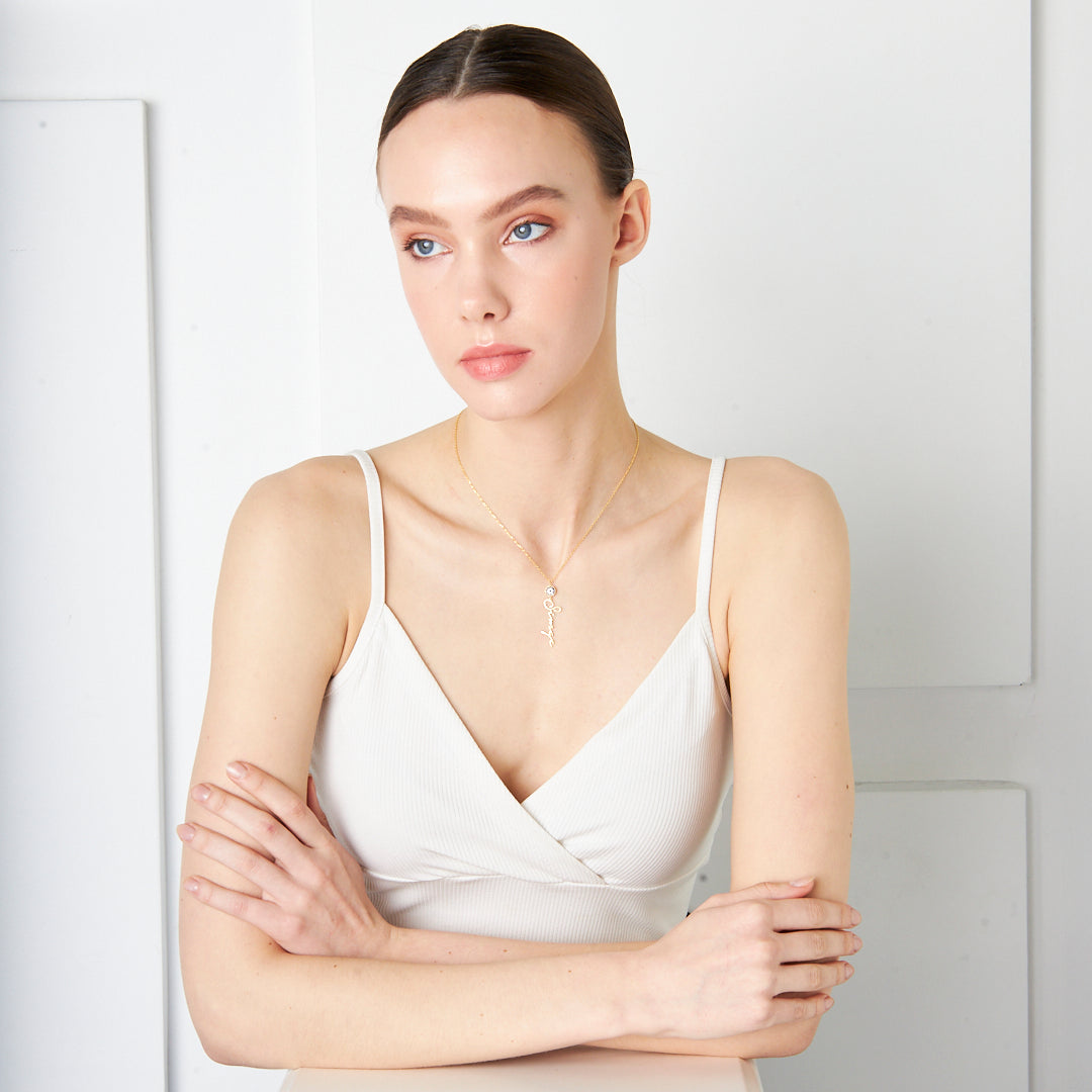 Vertical Name Necklace with Evil Eye Bead - 925 Silver