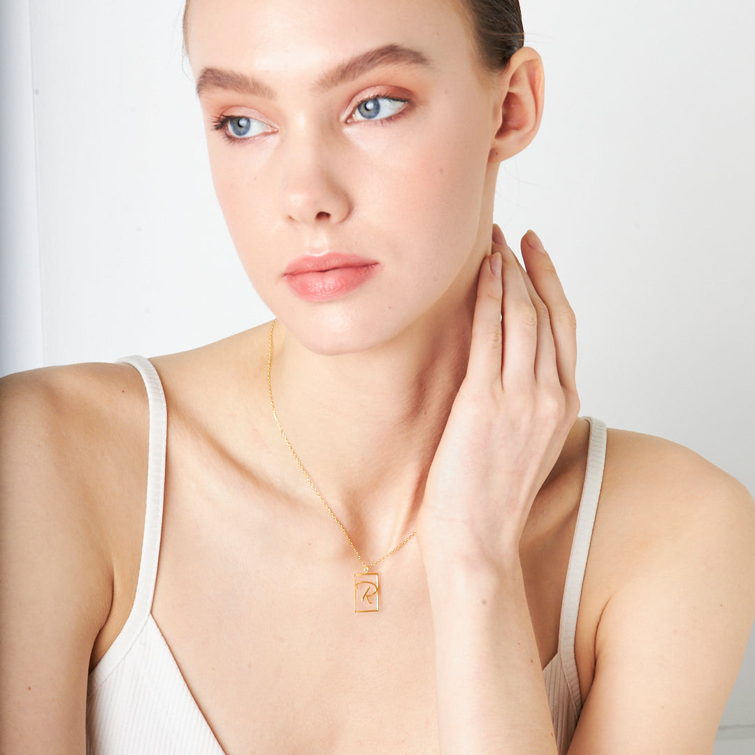 Rectangular Necklace with Letters - 925 Silver