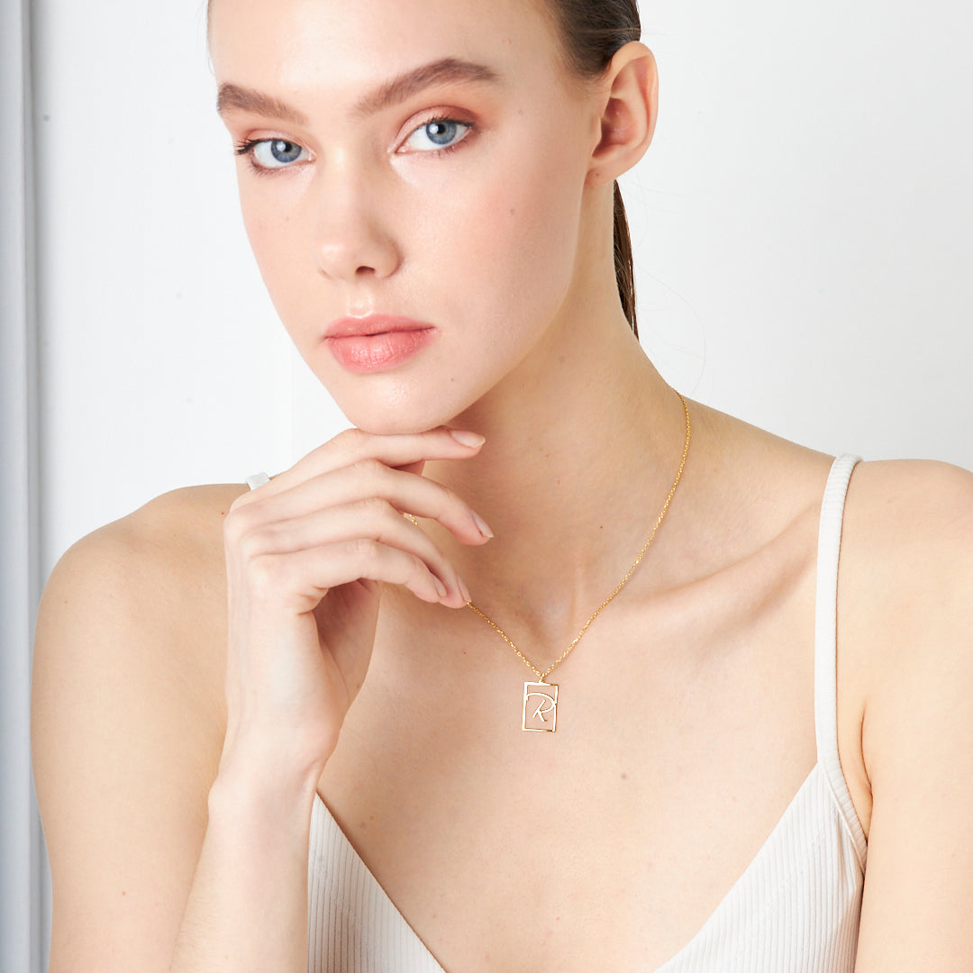 Rectangular Necklace with Letters - 925 Silver