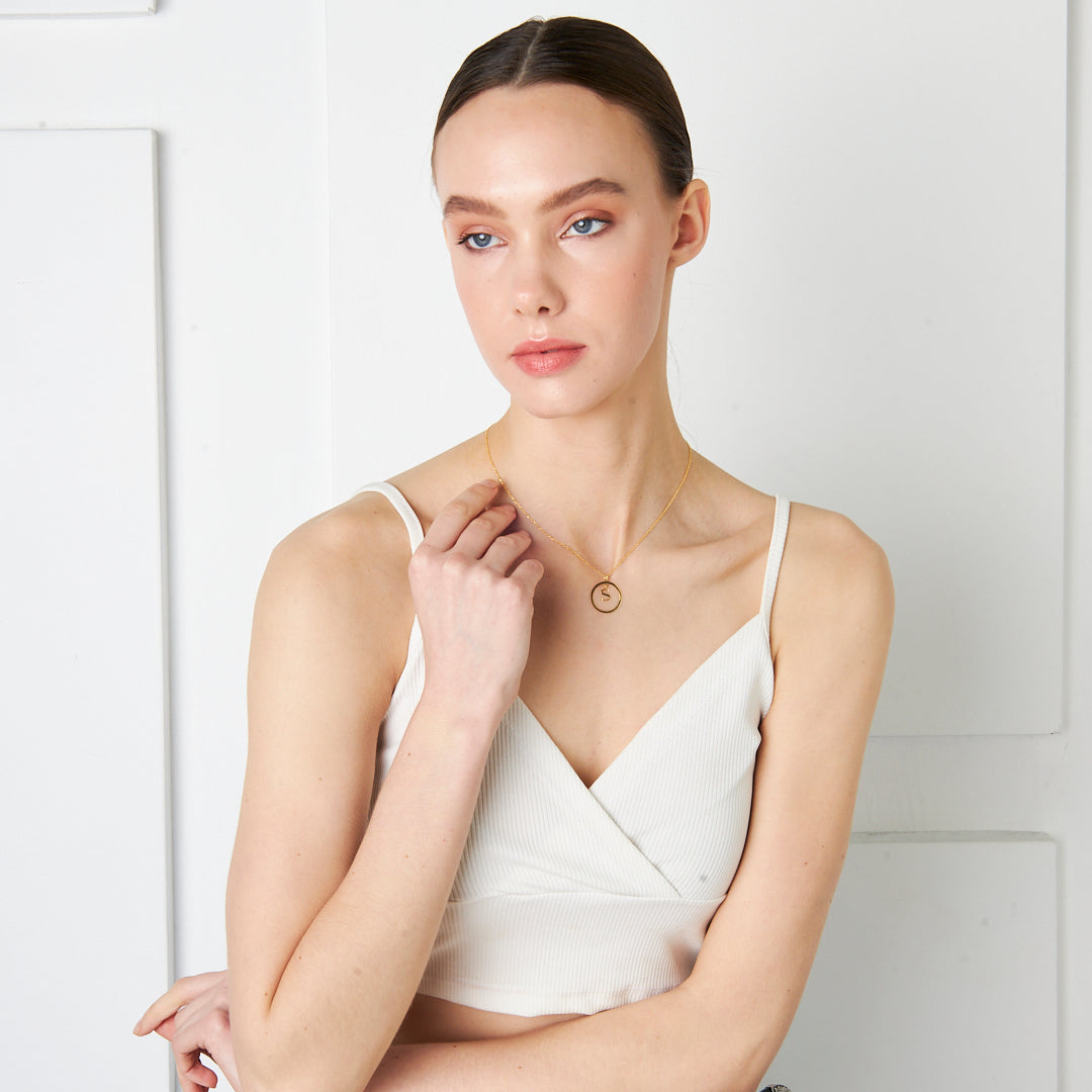 Round Hanging Letter Necklace - 925 SILVER