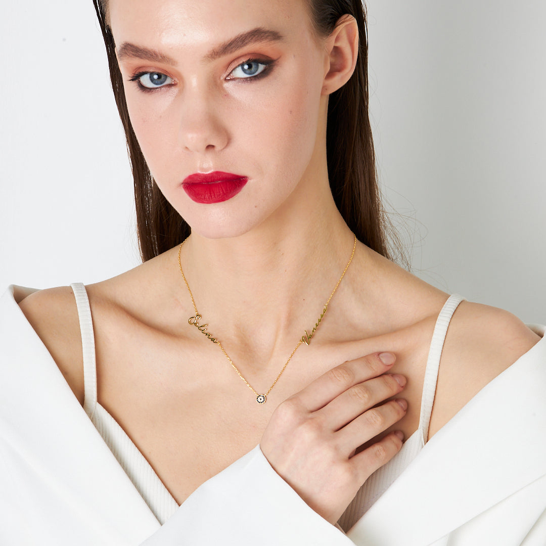 Evil Eye Necklace with Two Names - 925 Silver