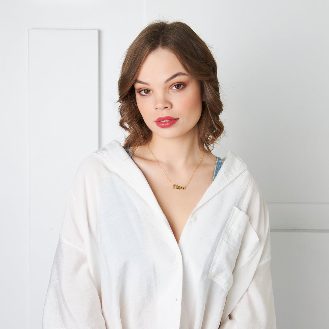 Gothic Name Horizontal Necklace - 925 Silver