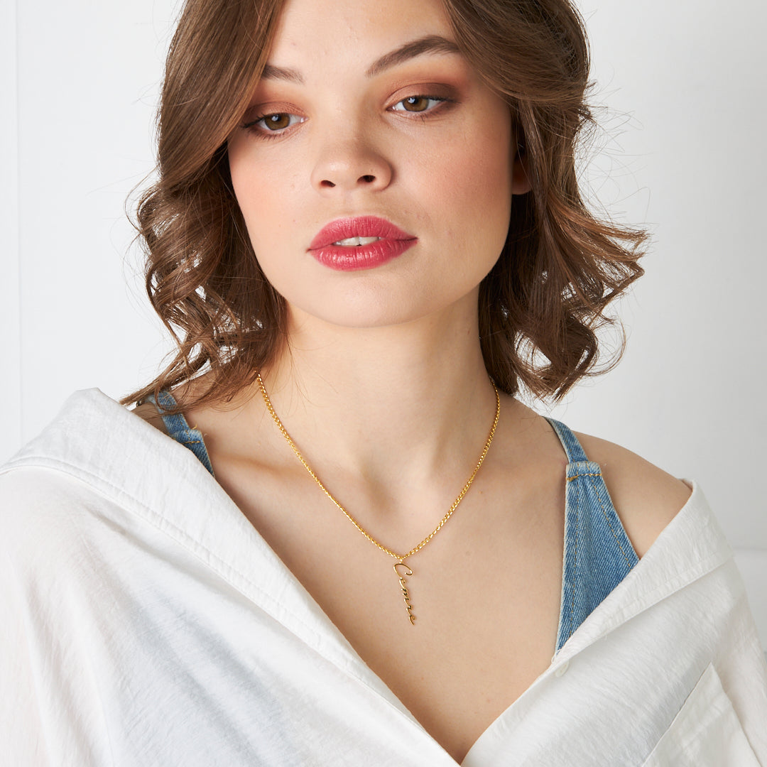 Thick Chain Horizontal Name Necklace - 925 SILVER