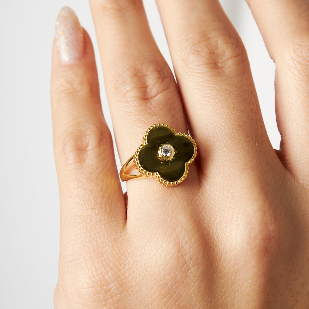 Large Single Stone Clover Ring - 925 SILVER