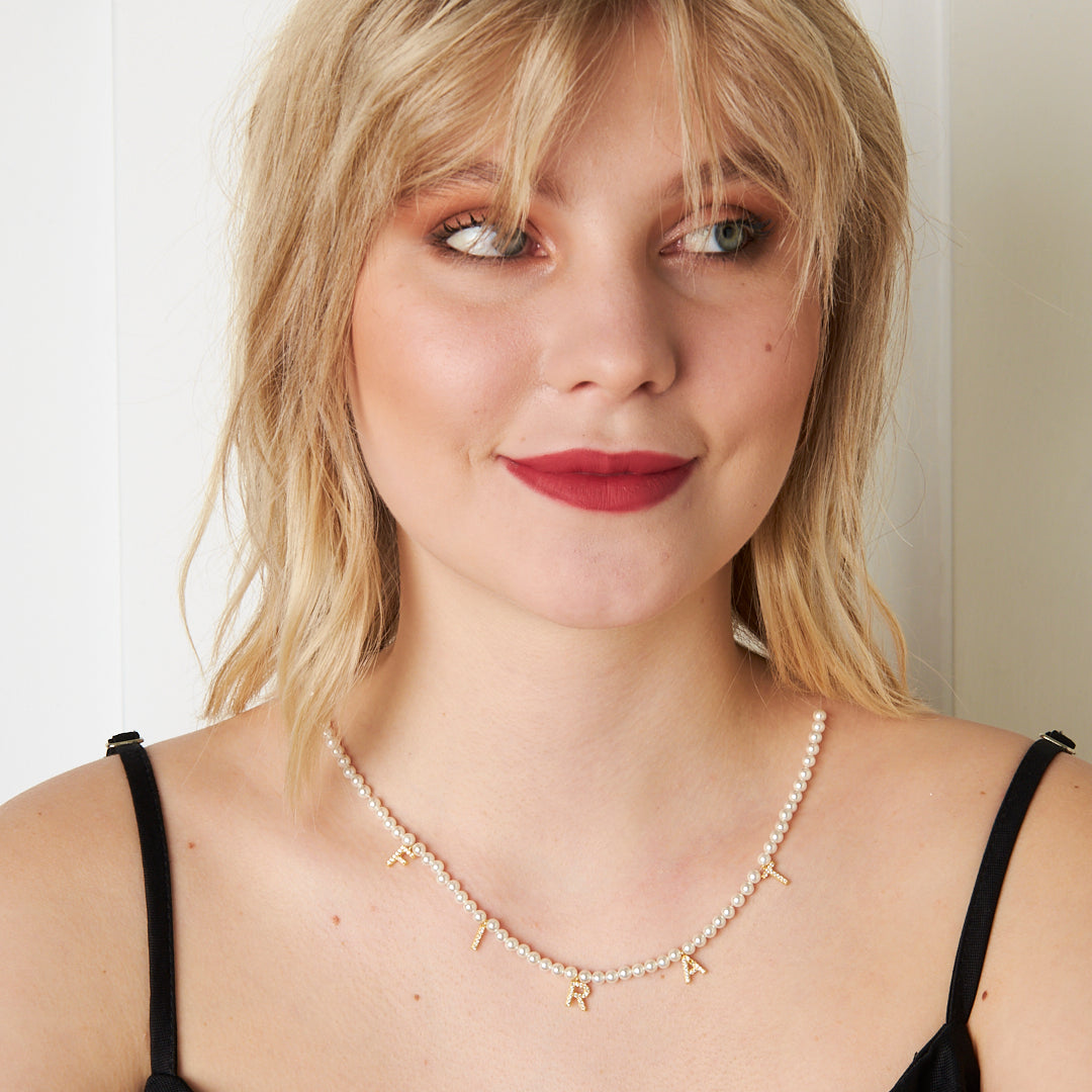 Pearl Stone Name Necklace - 925 SILVER