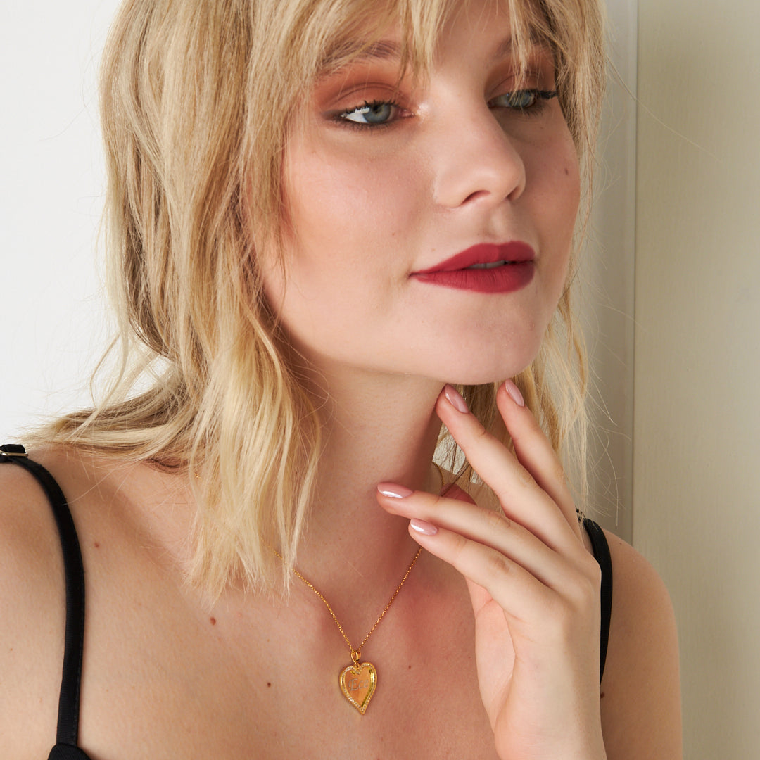 Plate Stone Heart Necklace - 925 SILVER