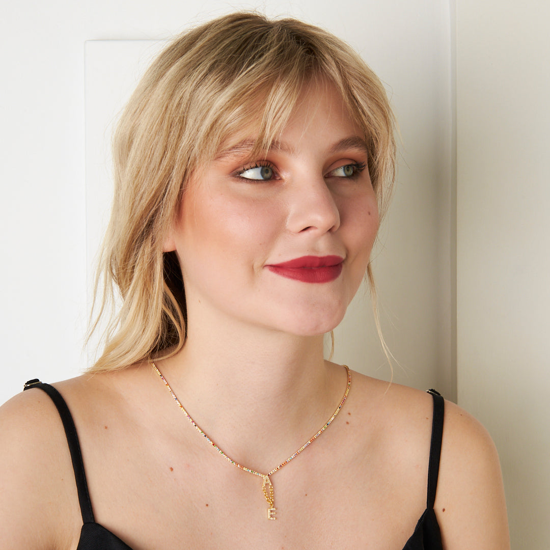 Two Letter Colorful Waterway Necklace - 925 SILVER