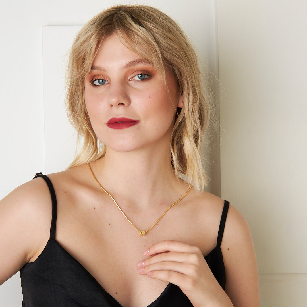 Cube Letter Chain Necklace - 925 SILVER