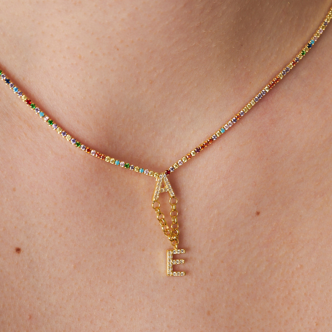 Two Letter Colorful Waterway Necklace - 925 SILVER